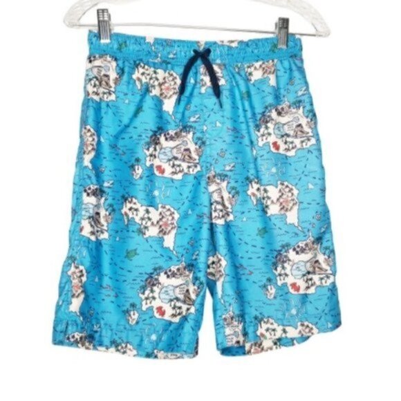 4/$25 Lands' End YTH Blue Map Board Shorts - Picture 1 of 6